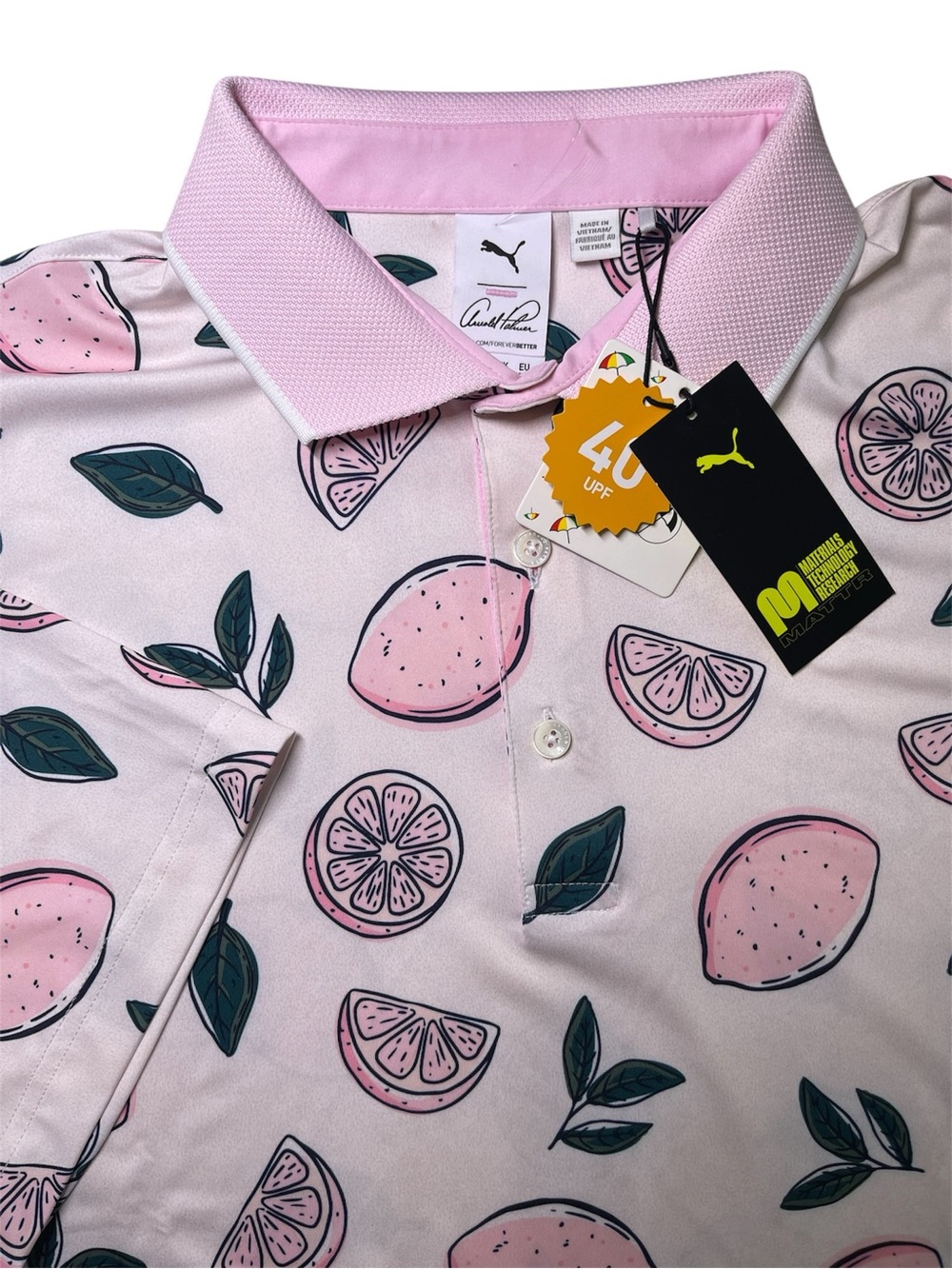 Puma Men X Arnold Palmer AP Pink Lemonade Polo Golf Shirt XL Glow Pale Pink Rose